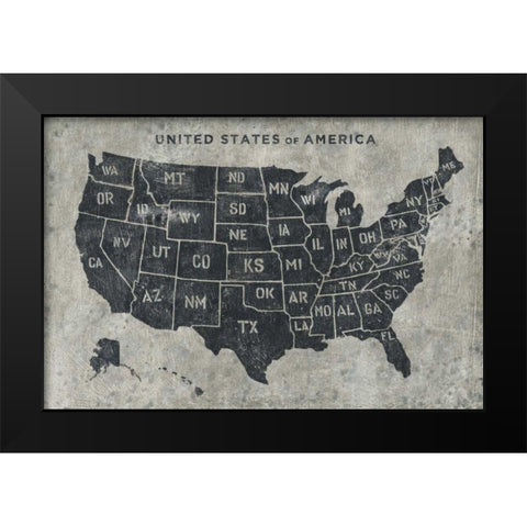 Grunge USA Map Black Modern Wood Framed Art Print by Wiens, James