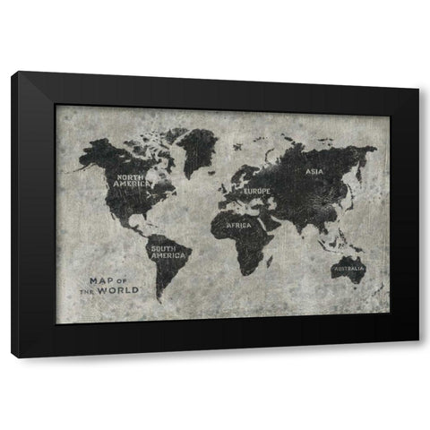 Grunge World Map Black Modern Wood Framed Art Print by Wiens, James