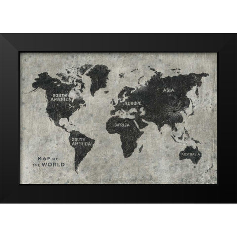Grunge World Map Black Modern Wood Framed Art Print by Wiens, James