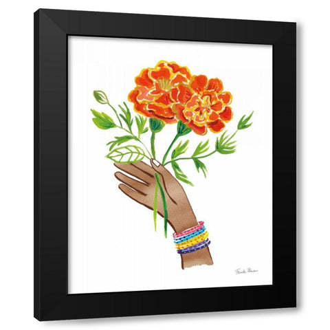 Floral Hand I No Design Tan Black Modern Wood Framed Art Print with Double Matting by Zaman, Farida