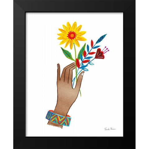 Floral Hand IV No Design Tan Black Modern Wood Framed Art Print by Zaman, Farida