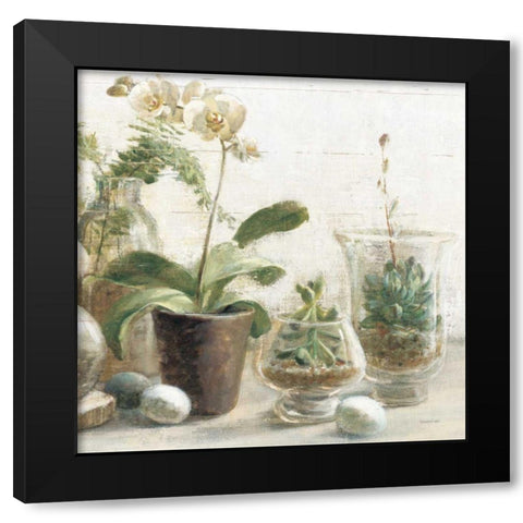 Greenhouse Orchids on Shiplap III Black Modern Wood Framed Art Print by Nai, Danhui