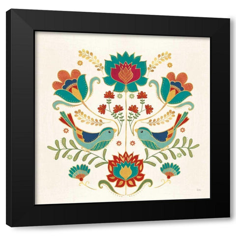 Folk Floral III v2 Black Modern Wood Framed Art Print by Charron, Veronique