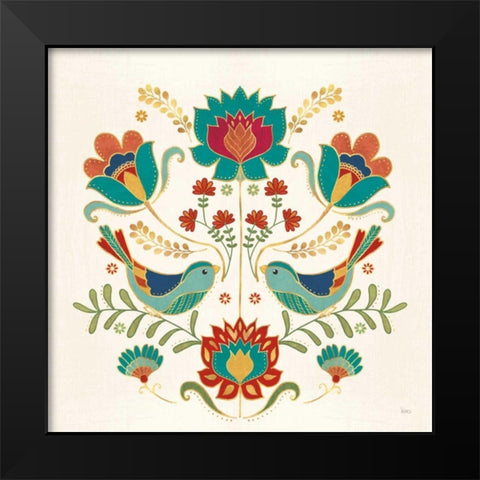 Folk Floral III v2 Black Modern Wood Framed Art Print by Charron, Veronique