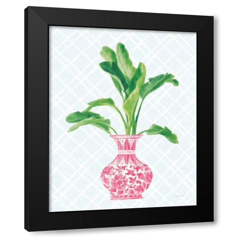 Palm Chinoiserie I Pink Black Modern Wood Framed Art Print with Double Matting by Nai, Danhui