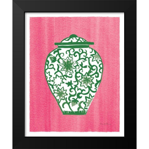 Chinoiserie III Green Watercolor Black Modern Wood Framed Art Print by Zaman, Farida