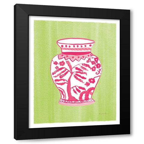 Chinoiserie IV Pink Watercolor Black Modern Wood Framed Art Print by Zaman, Farida