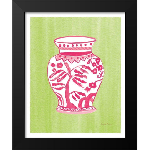 Chinoiserie IV Pink Watercolor Black Modern Wood Framed Art Print by Zaman, Farida