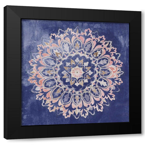 Mandala Delight II Navy Black Modern Wood Framed Art Print with Double Matting by Nai, Danhui