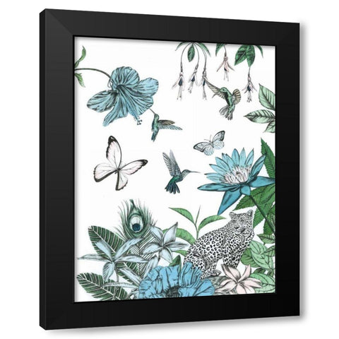 Leopard and Flowers Black Modern Wood Framed Art Print by Ilangaratne, Amelia