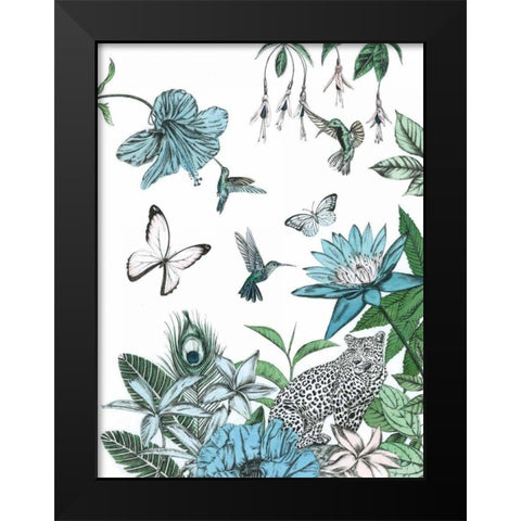 Leopard and Flowers Black Modern Wood Framed Art Print by Ilangaratne, Amelia