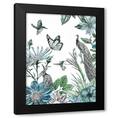 Peacock and Flowers Black Modern Wood Framed Art Print with Double Matting by Ilangaratne, Amelia