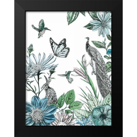Peacock and Flowers Black Modern Wood Framed Art Print by Ilangaratne, Amelia