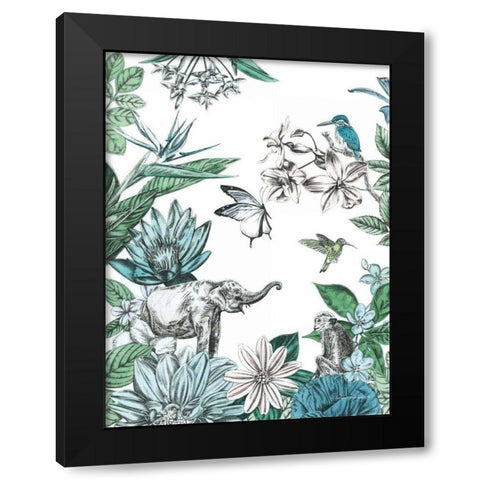 Elephant and Flowers Black Modern Wood Framed Art Print with Double Matting by Ilangaratne, Amelia
