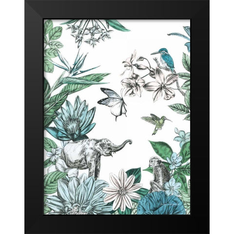 Elephant and Flowers Black Modern Wood Framed Art Print by Ilangaratne, Amelia