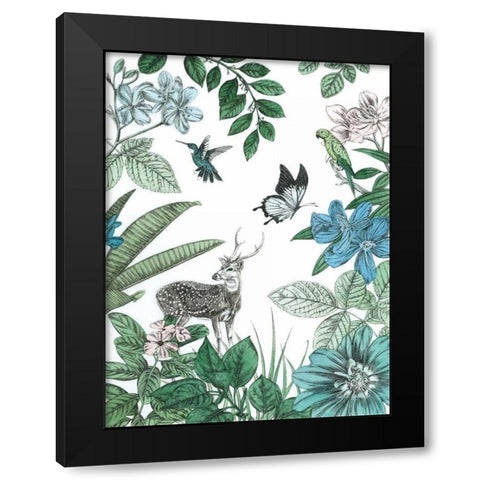 Deer and Flowers Black Modern Wood Framed Art Print by Ilangaratne, Amelia