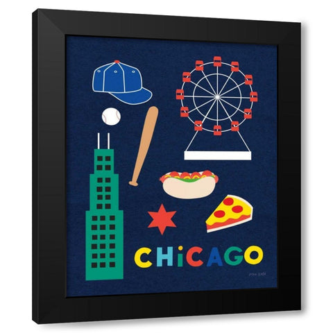 City Fun Chicago Black Modern Wood Framed Art Print by Kelle, Ann