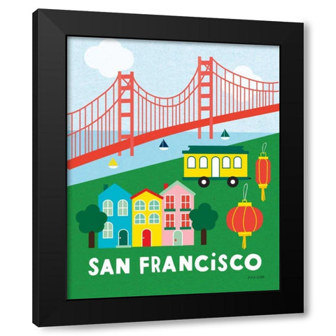 City Fun San Francisco Black Modern Wood Framed Art Print with Double Matting by Kelle, Ann