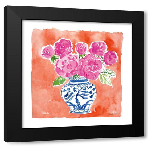 Chinoiserie Roses I Black Modern Wood Framed Art Print by Zaman, Farida
