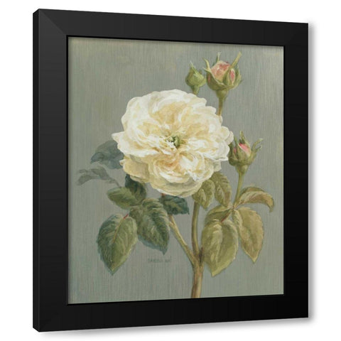 Heirloom White Rose Black Modern Wood Framed Art Print by Nai, Danhui