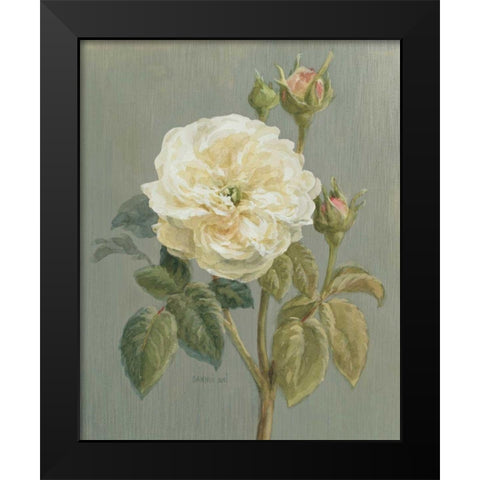 Heirloom White Rose Black Modern Wood Framed Art Print by Nai, Danhui