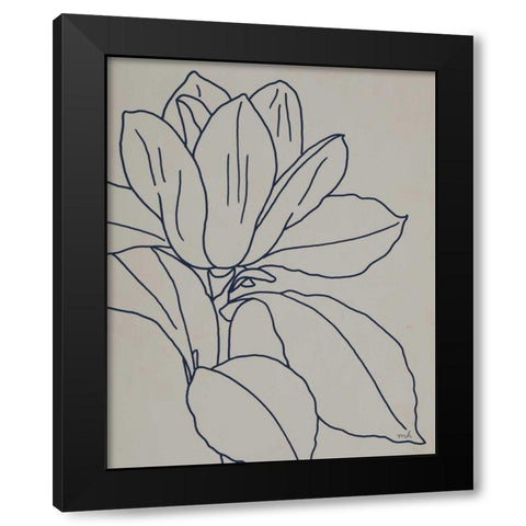 Magnolia Line Drawing v2 Gray Crop Black Modern Wood Framed Art Print by Hershey, Moira