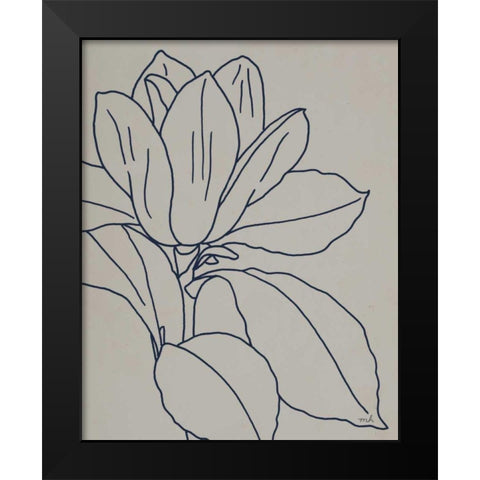 Magnolia Line Drawing v2 Gray Crop Black Modern Wood Framed Art Print by Hershey, Moira