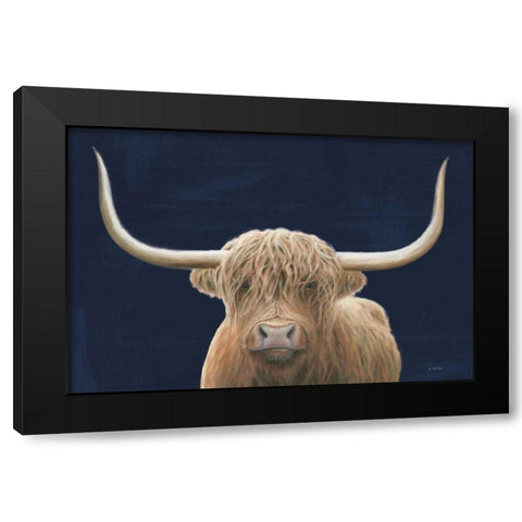 Highland Cow Navy Black Modern Wood Framed Art Print with Double Matting by Wiens, James