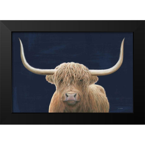 Highland Cow Navy Black Modern Wood Framed Art Print by Wiens, James