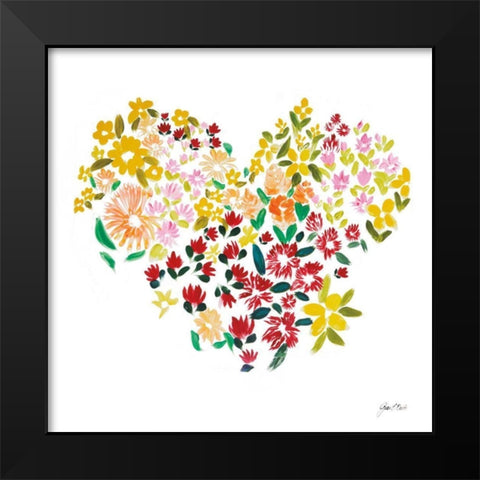 Flower Heart Black Modern Wood Framed Art Print by Davis, Joan E.