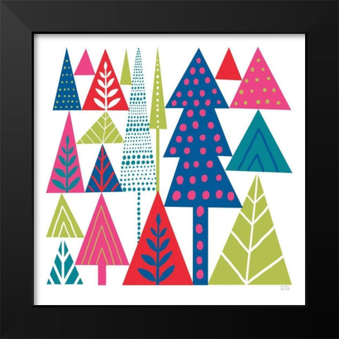 Geometric Holiday Trees II Bright Black Modern Wood Framed Art Print by Mullan, Michael