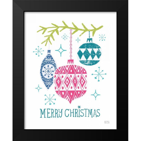 Merry Christmastime Ornament Bright Black Modern Wood Framed Art Print by Mullan, Michael