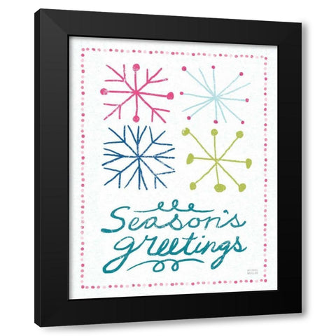 Merry Christmastime Snow Flake Bright Black Modern Wood Framed Art Print by Mullan, Michael