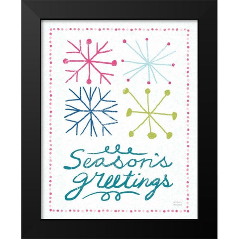 Merry Christmastime Snow Flake Bright Black Modern Wood Framed Art Print by Mullan, Michael