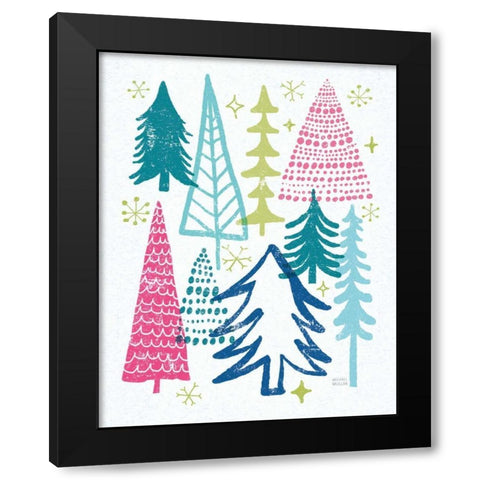 Merry Christmastime Trees Bright Black Modern Wood Framed Art Print by Mullan, Michael