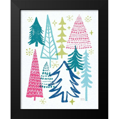 Merry Christmastime Trees Bright Black Modern Wood Framed Art Print by Mullan, Michael
