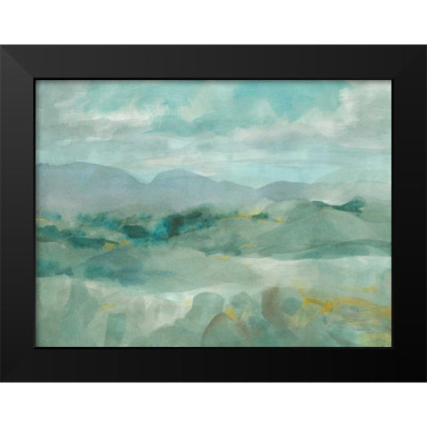 Green Mountain View Black Modern Wood Framed Art Print by Nai, Danhui