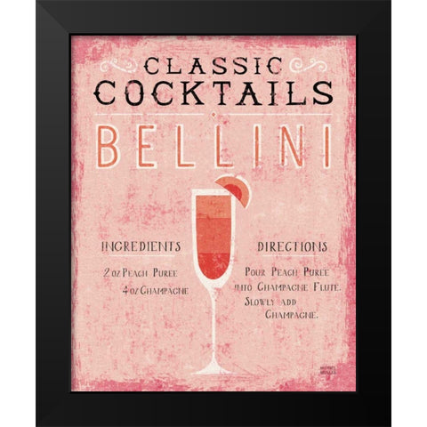 Classic Cocktails Bellini Pink Black Modern Wood Framed Art Print by Mullan, Michael