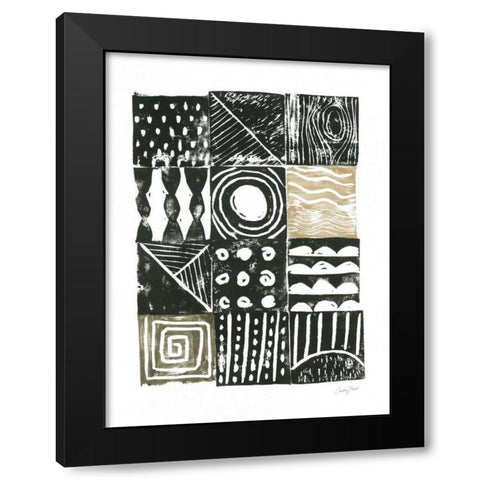 Block Print I Green Sand Black Modern Wood Framed Art Print with Double Matting by Prahl, Courtney