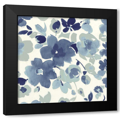 Soft Blue Florals II Black Modern Wood Framed Art Print by Wild Apple Portfolio