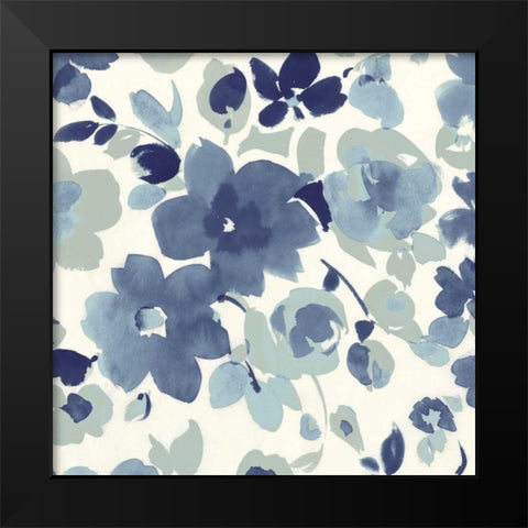 Soft Blue Florals II Black Modern Wood Framed Art Print by Wild Apple Portfolio