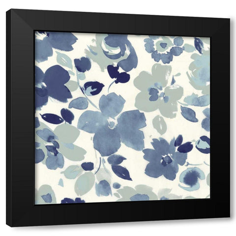 Soft Blue Florals III Black Modern Wood Framed Art Print by Wild Apple Portfolio