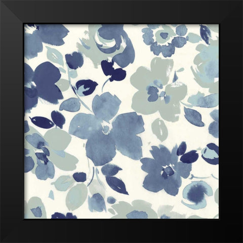 Soft Blue Florals III Black Modern Wood Framed Art Print by Wild Apple Portfolio