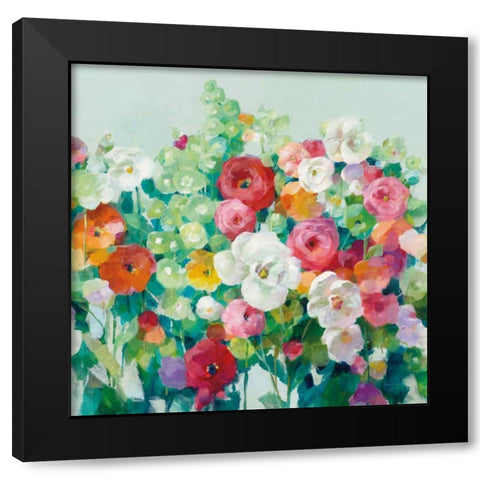June Beauties Pale Blue Black Modern Wood Framed Art Print with Double Matting by Nai, Danhui