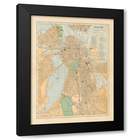 Boston Map Black Modern Wood Framed Art Print by Wild Apple Portfolio