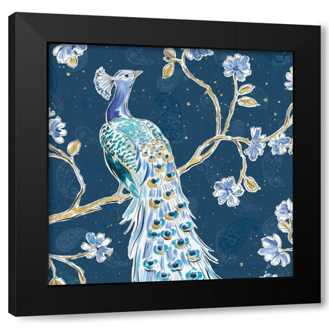 Peacock Allegory III Blue v2 Black Modern Wood Framed Art Print with Double Matting by Brissonnet, Daphne