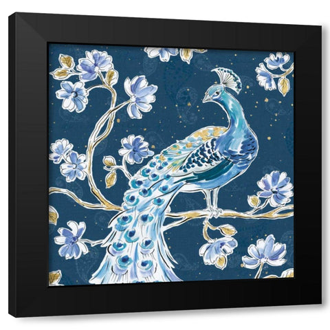 Peacock Allegory IV Blue v2 Black Modern Wood Framed Art Print with Double Matting by Brissonnet, Daphne