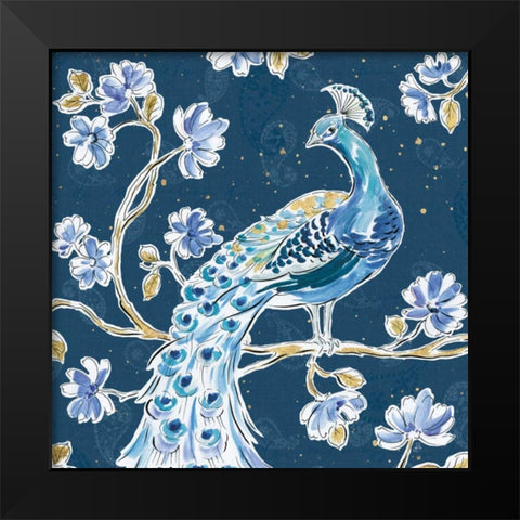 Peacock Allegory IV Blue v2 Black Modern Wood Framed Art Print by Brissonnet, Daphne