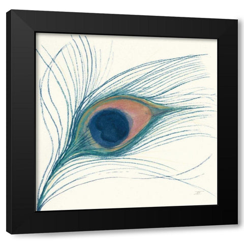 Peacock Feather I Blue Black Modern Wood Framed Art Print by Thomas, Miranda