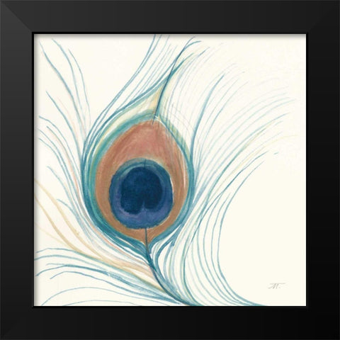 Peacock Feather II Blue Black Modern Wood Framed Art Print by Thomas, Miranda